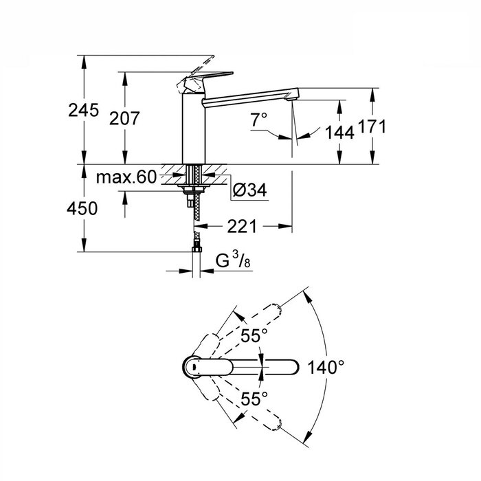 Grohe Eurosmart Cosmopolitan keukenmengkraan met draaibare uitloop