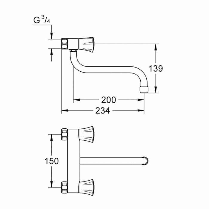 Grohe Costa-L keukenmengkraan wandmodel met onderuitloop hoh 150 mm chroom