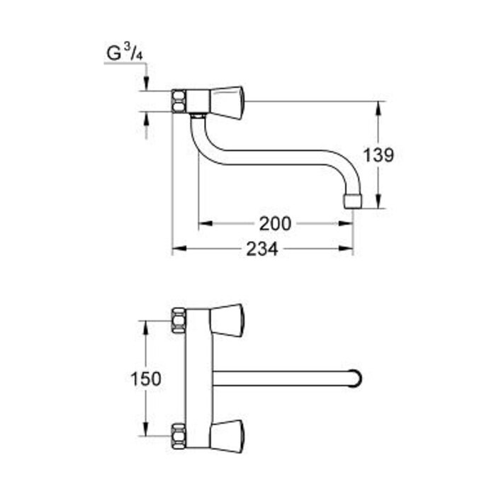 Grohe Costa-S keukenmengkraan wandmodel met onderuitloop hoh 150 mm chroom