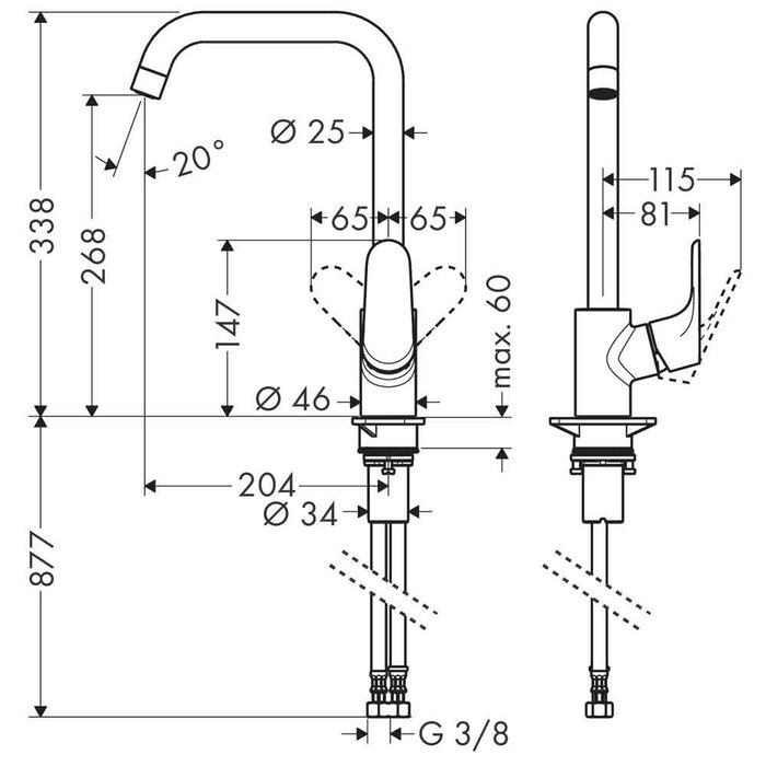 Hansgrohe Focus 260 keukenkraan U-uitloop draaibaar mat zwart
