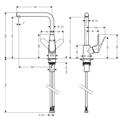 Hansgrohe Focus 280 keukenkraan L-uitloop draaibaar mat zwart Hansgrohe Focus 280 keukenkraan L-uitloop draaibaar mat zwart