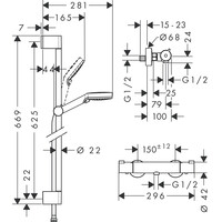 Hansgrohe Crometta  1001 CL doucheset 65 cm wit/chroom