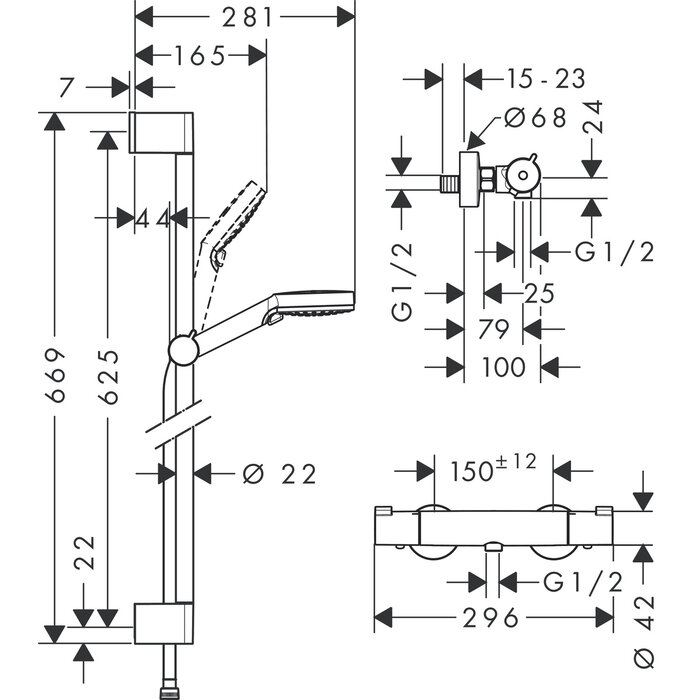 Hansgrohe Crometta  1001 CL doucheset 65 cm wit/chroom