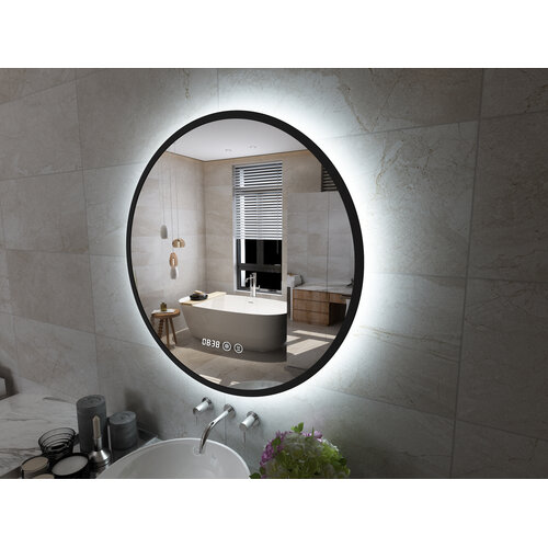 Badkamerspiegel Zwarte rand - ø 60 cm - Anti-Condens & LED Dimbaar