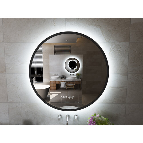 Badkamerspiegel Zwarte rand - ø 80 cm - Anti-Condens & LED Dimbaar