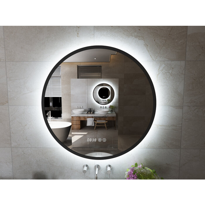 Badkamerspiegel Zwarte rand - ø 80 cm - Anti-Condens & LED Dimbaar