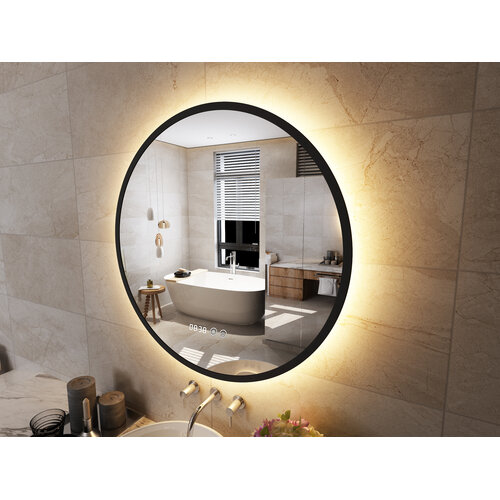 Badkamerspiegel Zwarte rand - ø 80 cm - Anti-Condens & LED Dimbaar