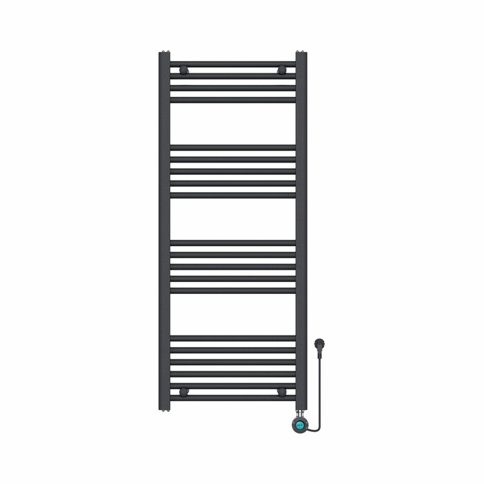 Elektrische Handdoekradiator - Mat Zwart - 1200×500 mm - 500 Watt - inclusief thermostaat