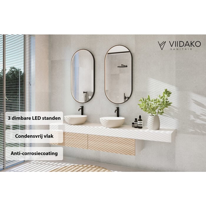 Badkamerspiegel -Mat Zwart -50x100 cm - Anti-Condens & LED Dimbaar