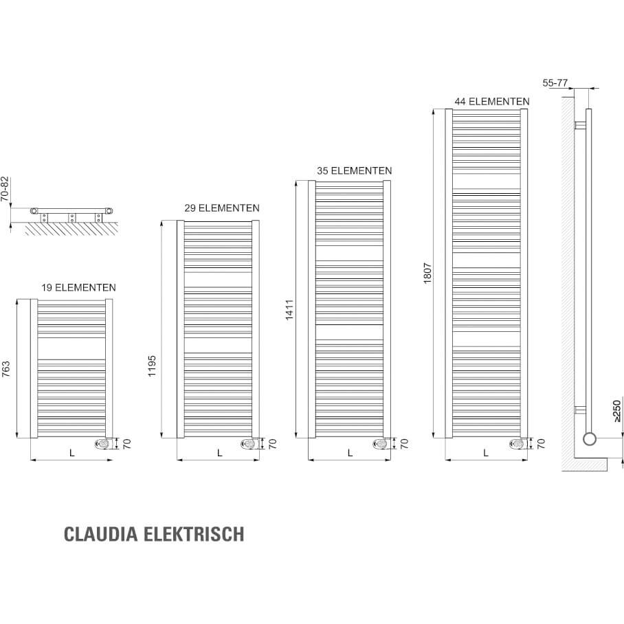 DRL radiatoren E-comfort Claudia 1200x500mm Ral 9016 inclusief thermostaat 700 Watt