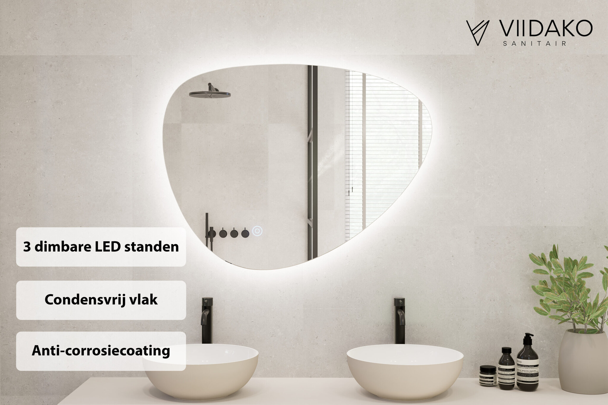 Badkamerspiegel - Jaimii  - 100x68.7 cm - Led dimbaar  en Anti-condens