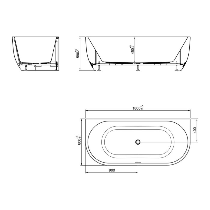 Half Vrijstaand Bad Geertii Glans Wit 180×80x58 cm hoog