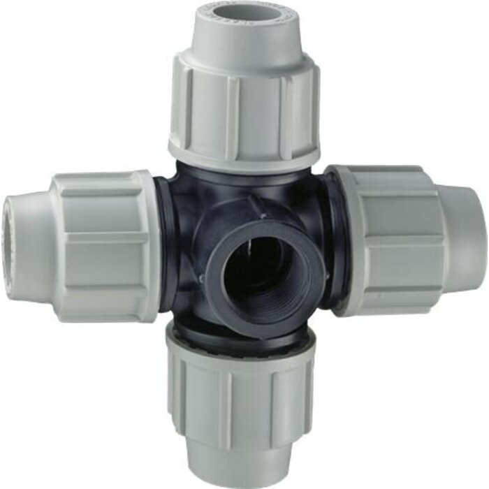 Plasson Kruis T-stuk 20x20x20x20 x 3/4"bi-draad