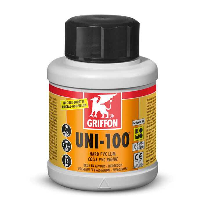 Griffon PVC-lijm transparant 0.5ltr met kwast KIWA type Uni-100
