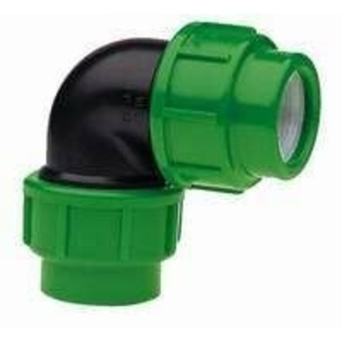 VDL Knie 90° PP 16 mm knel 16bar zwart/groen KIWA