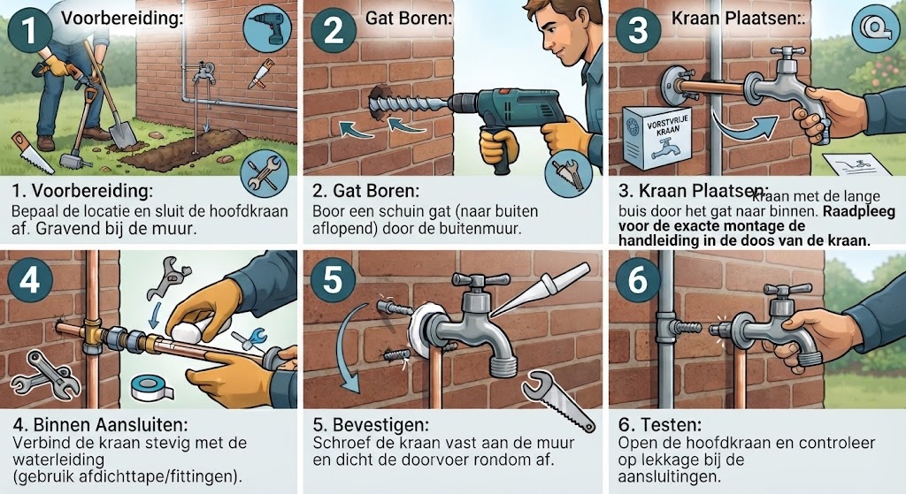Stappenplan vorstvrije buitenkraan monteren