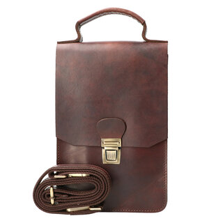 Orange Fire Schoudertas tuigleer verticaal bruin