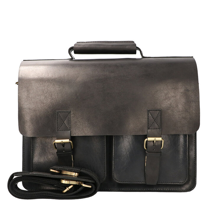 Orange Fire Luxe werktas  tuigleer zwart 3 vaks