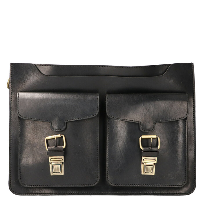 Orange Fire Luxe werktas  tuigleer zwart 3 vaks