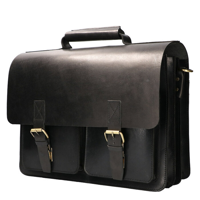 Orange Fire Luxe werktas  tuigleer zwart 3 vaks