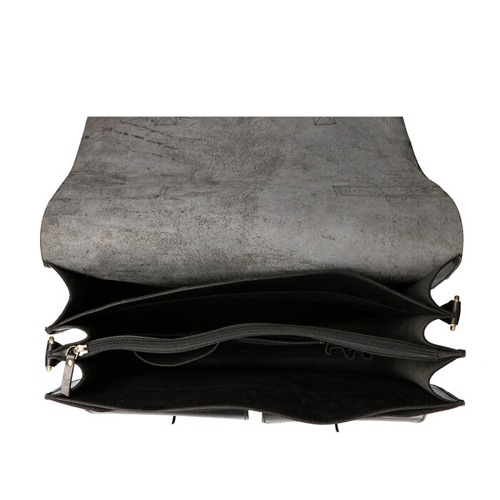 Orange Fire Luxe werktas  tuigleer zwart 3 vaks