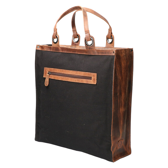 Leather Design Boodschappen tas Effen Zwart-Bruin