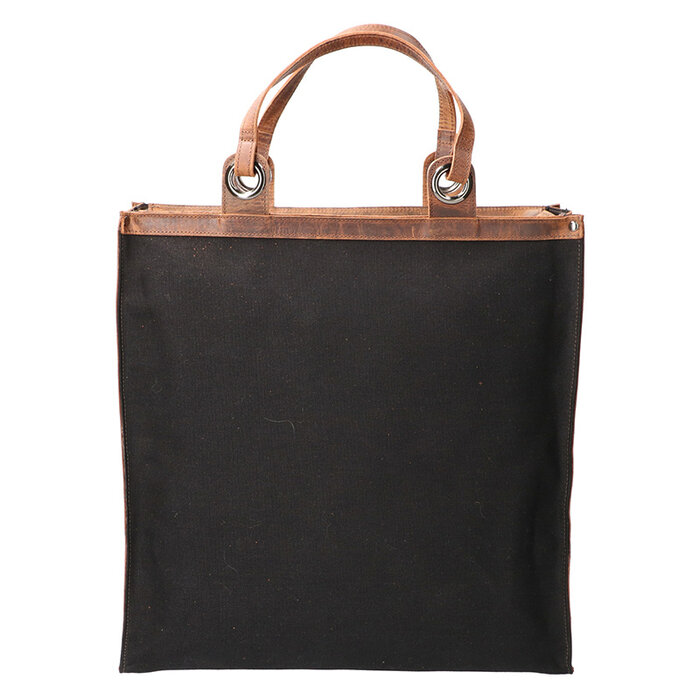 Leather Design Boodschappen tas Effen Zwart-Bruin