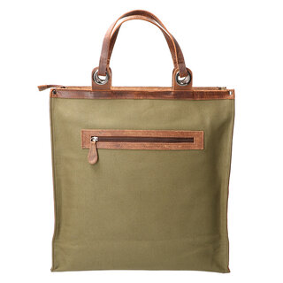 Leather Design Boodschappen tas Effen Groen-Bruin