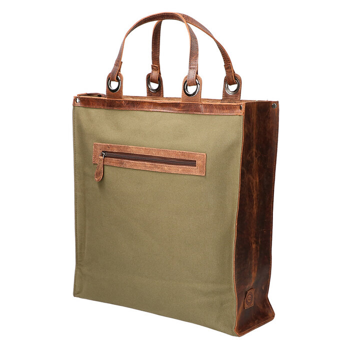 Leather Design Boodschappen tas Effen Groen-Bruin