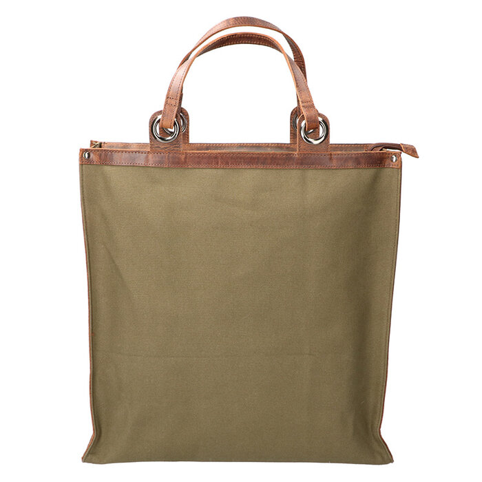 Leather Design Boodschappen tas Effen Groen-Bruin