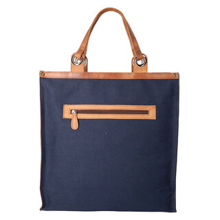 Leather Design Boodschappen tas Effen Blauw -Bruin