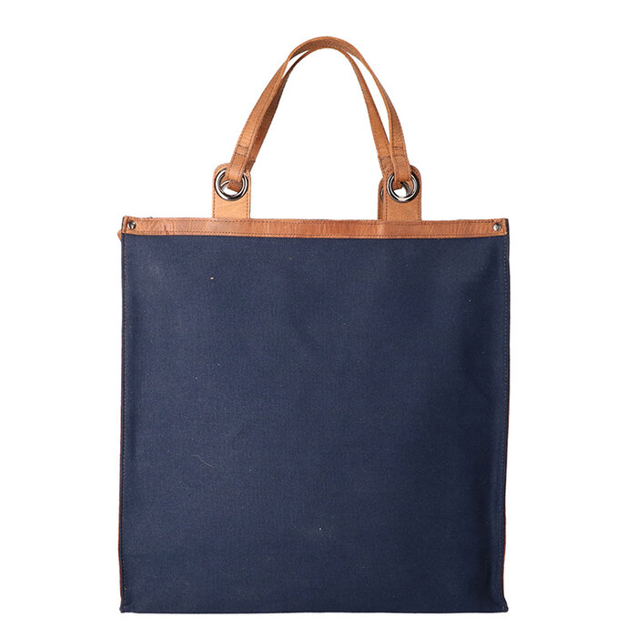 Leather Design Boodschappen tas Effen Blauw -Bruin