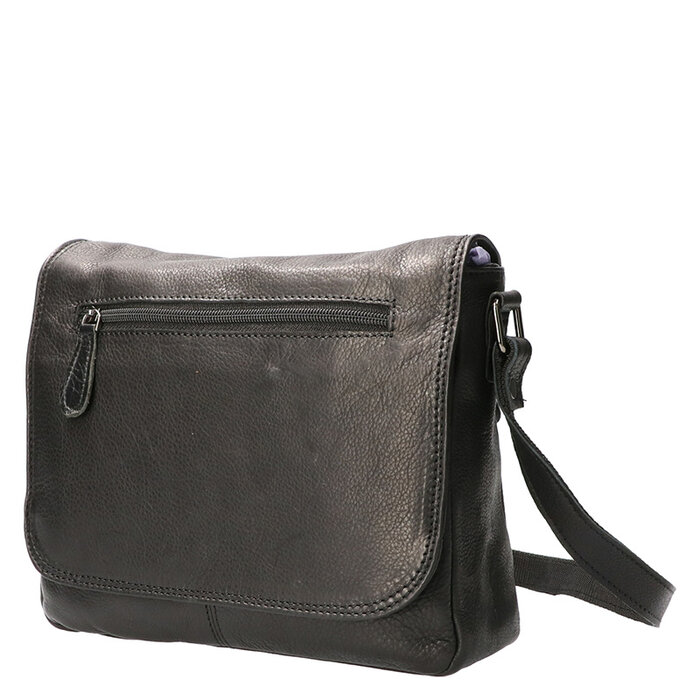 Leather Design Shoulder flap bag Black