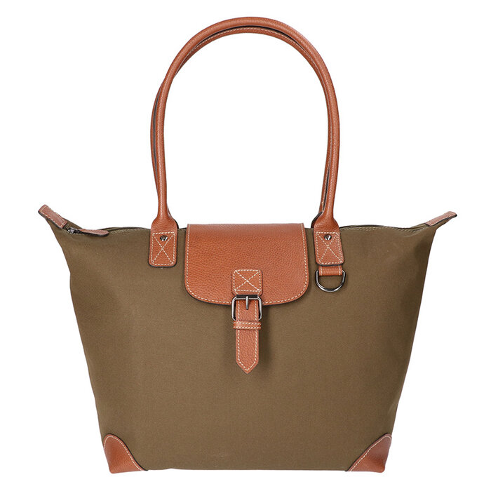 Schoolbag coated canvas Green / Cognac