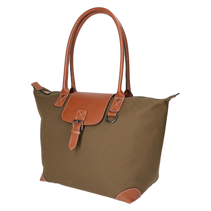 Schoolbag coated canvas Green / Cognac