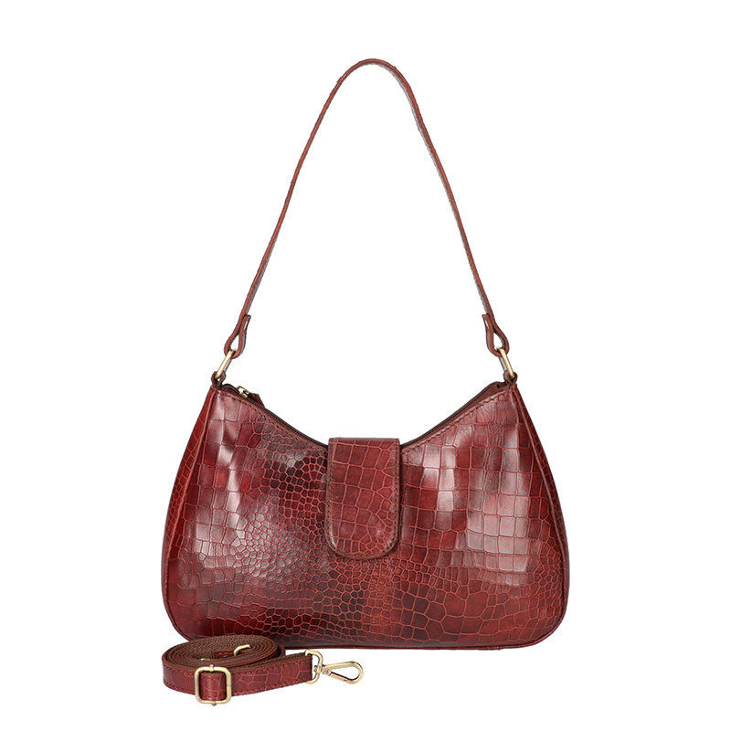 Leather Design Handbag Dark Brown Croco