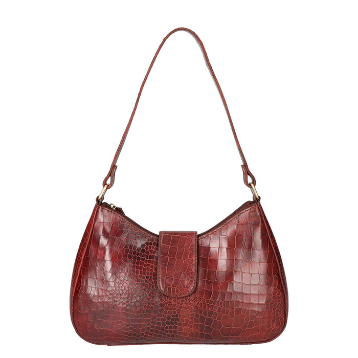 Leather Design Handbag Dark Brown Croco