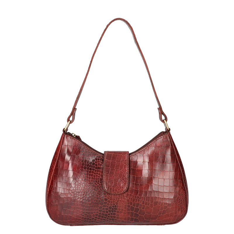 Leather Design Handbag Dark Brown Croco