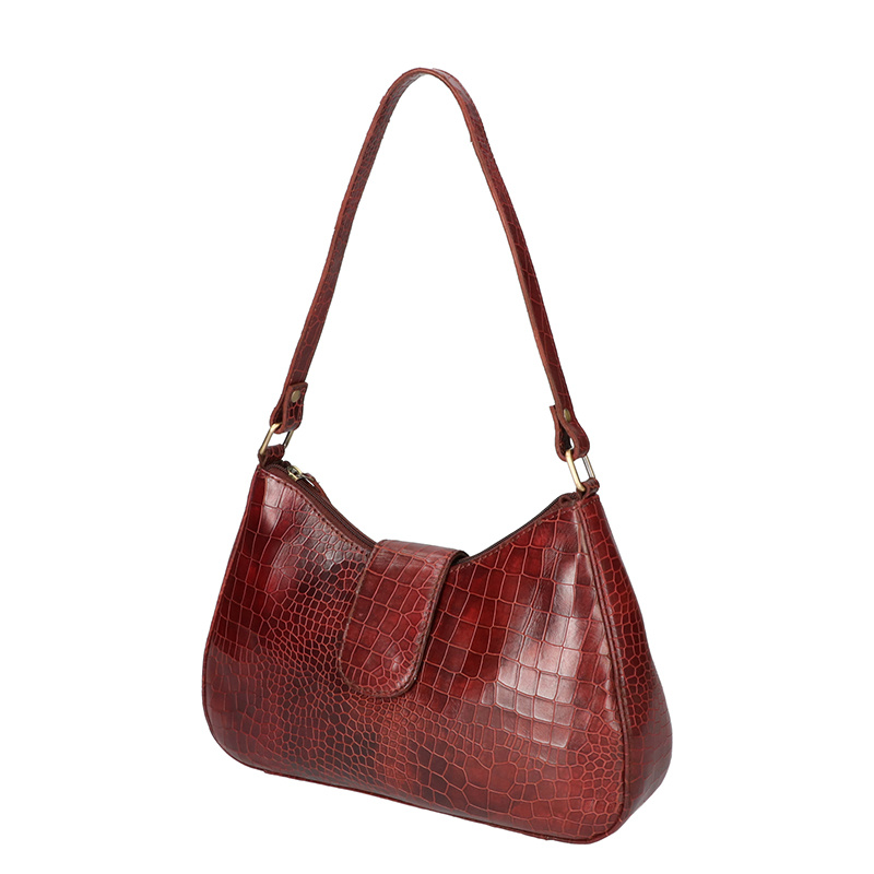 Leather Design Handbag Dark Brown Croco