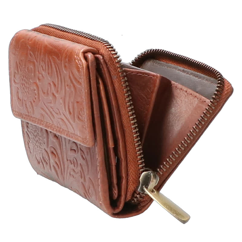 Leather Design Vintage Flower Dames portemonnee