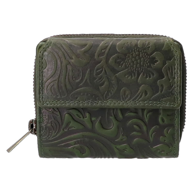 Leather Design Vintage Flower Dames portemonnee