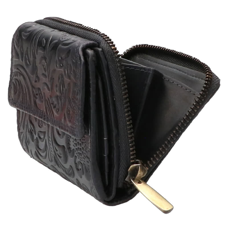 Leather Design Vintage Flower Dames portemonnee