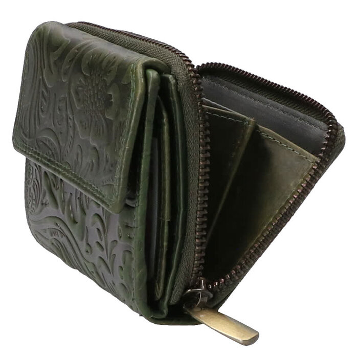 Leather Design Vintage Flower Dames portemonnee
