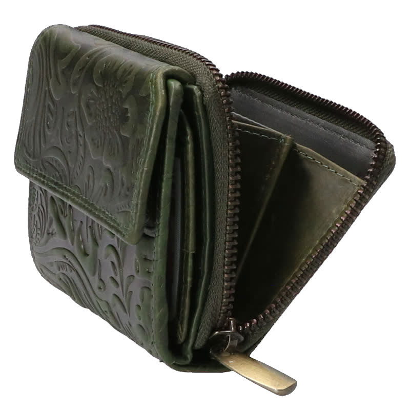 Leather Design Vintage Flower Dames portemonnee