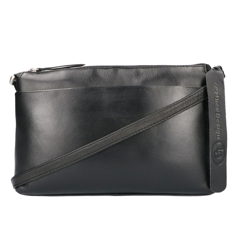 Leather Design Schoudertas liggend model zwart