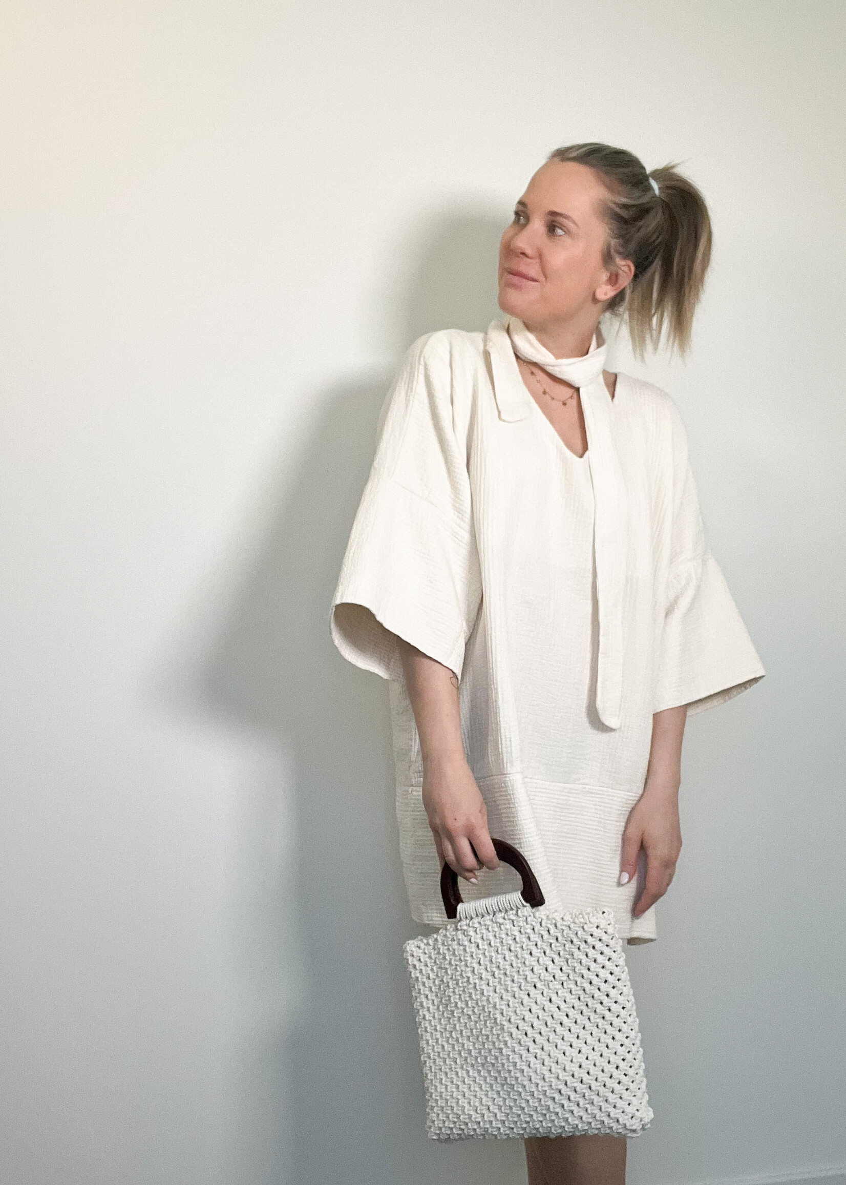 ECRU COTTON DRESS WITH BELT one size