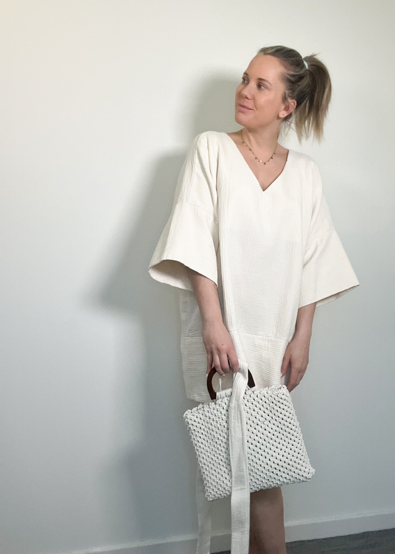 ECRU COTTON DRESS WITH BELT one size