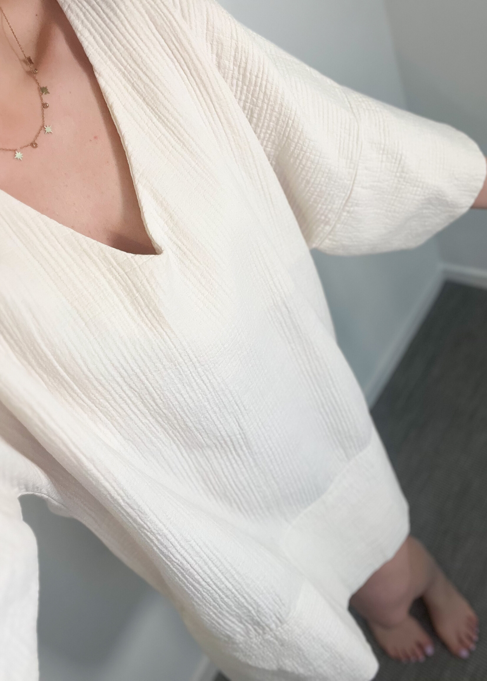 ECRU COTTON DRESS WITH BELT one size