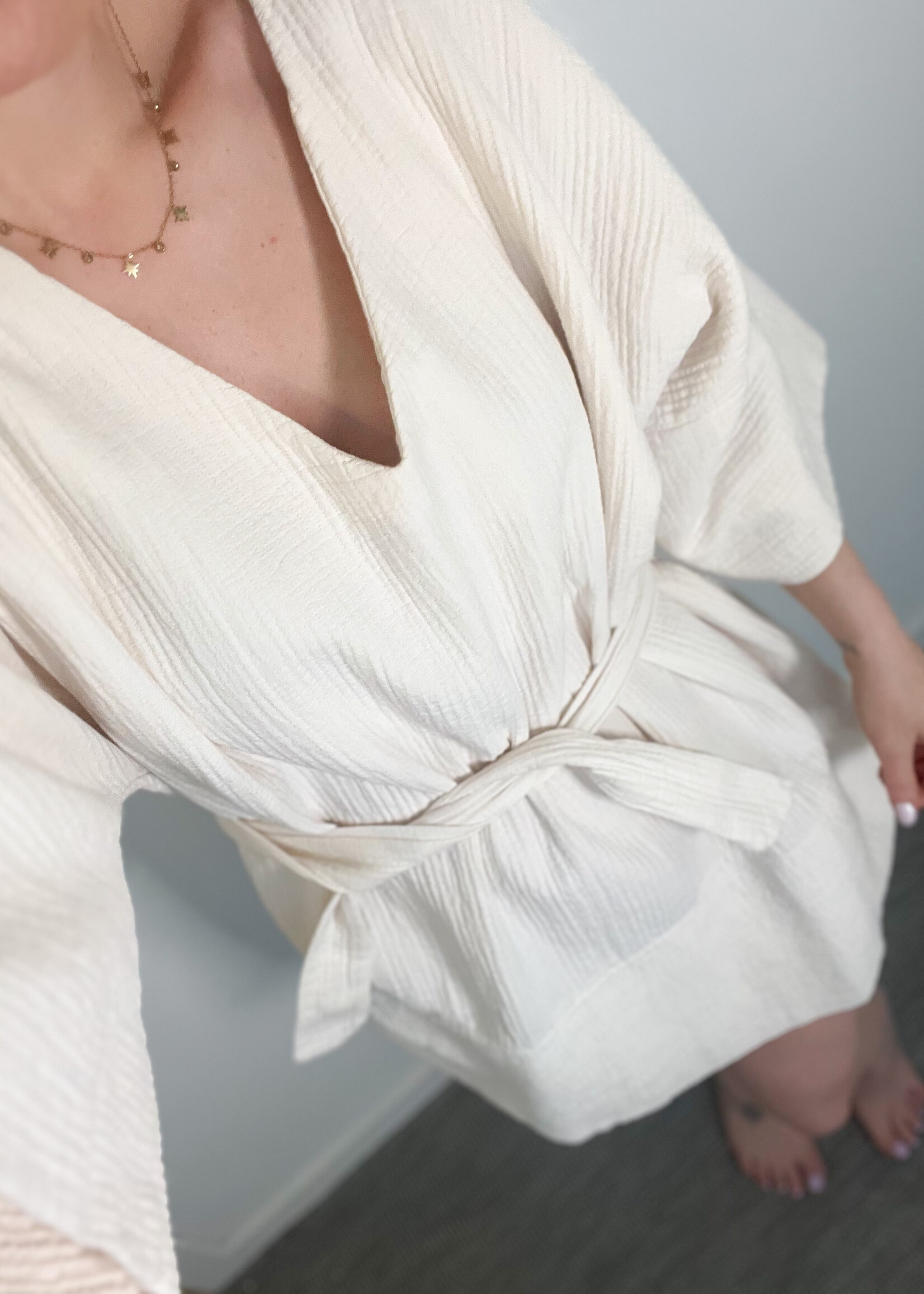 ECRU COTTON DRESS WITH BELT one size