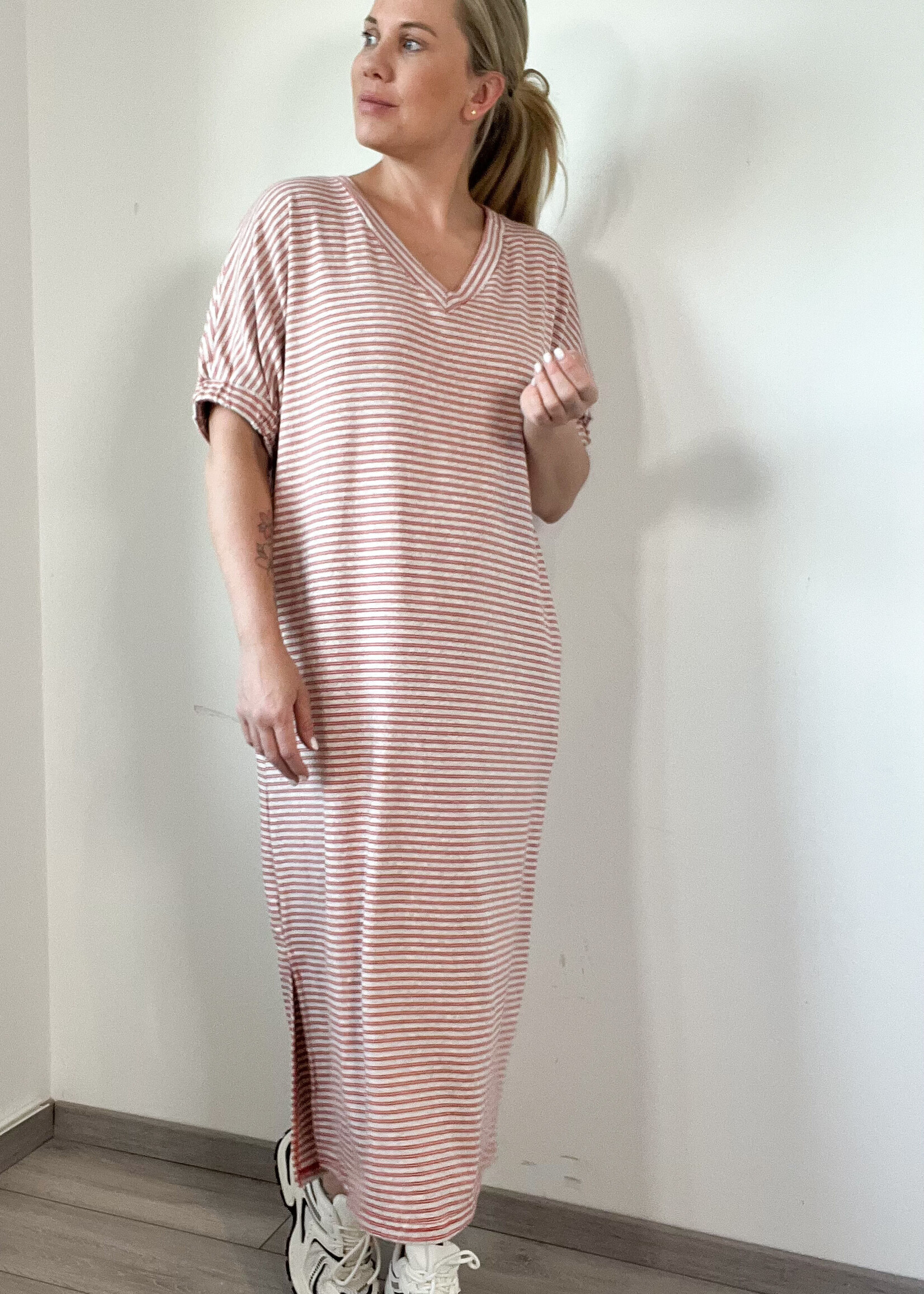 CARO STRIPE DRESS RED one size
